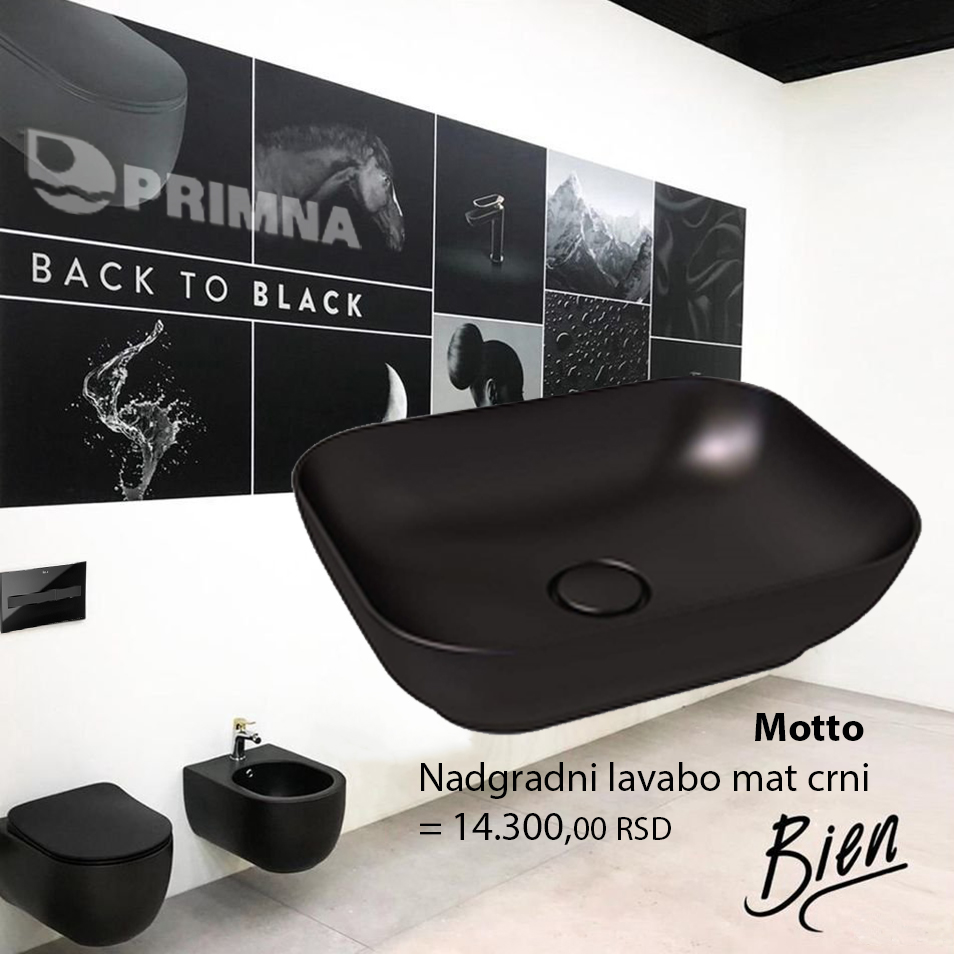 PRIMNA akcija NOVO - Bien Motto nadgradni lavabo mat crni