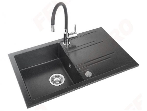 Crna granitna sudopera set:  DRGM48/78HA + kuhinjska slavina Zumba crna BZA4B